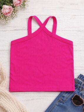 Art Class Hot Pink Ribbed Criss Cross Crop Tank Top Girls Medium 8